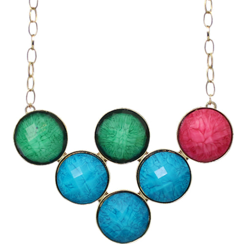 Blue Green Multicolor Beaded Statement Chain Necklace