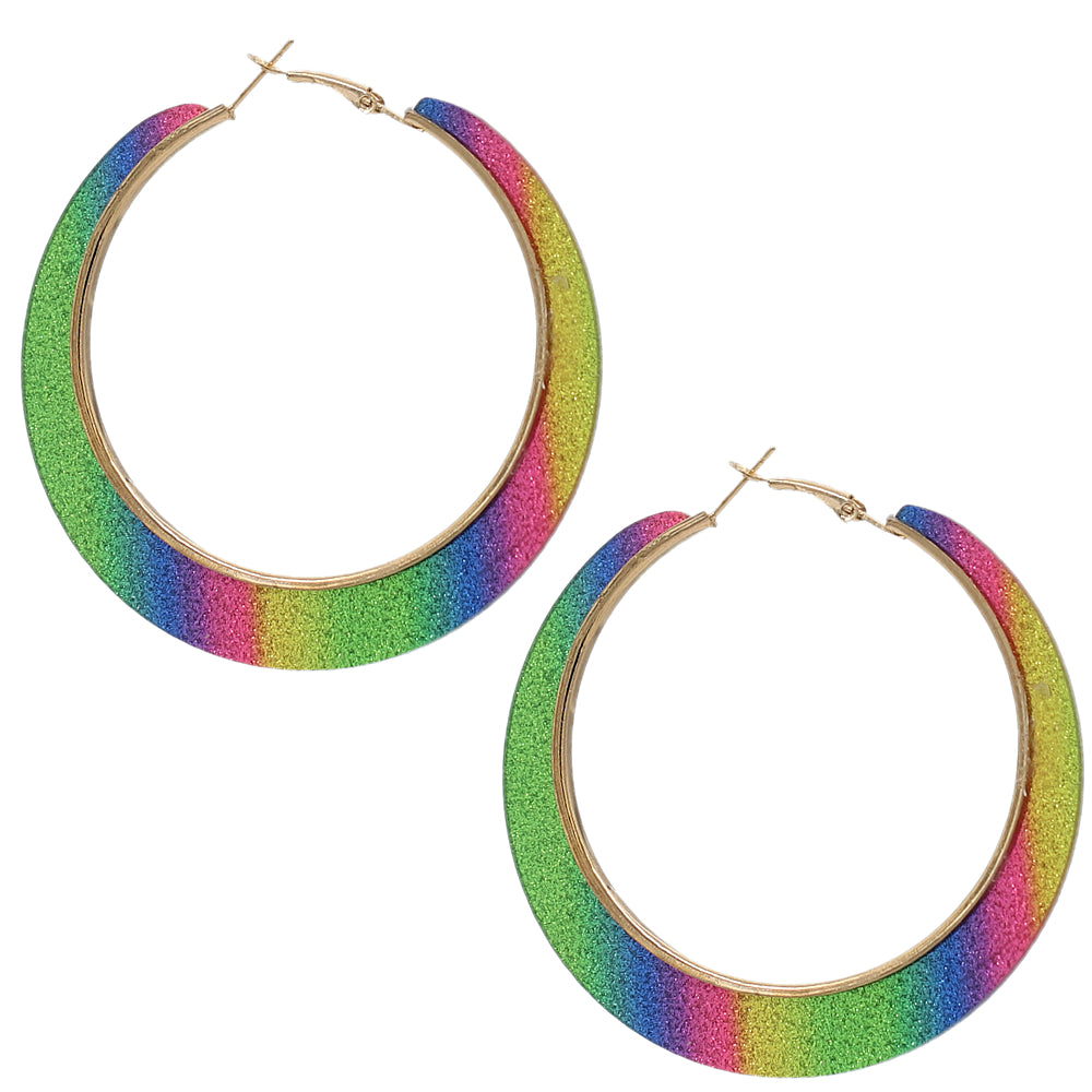 Green Pink Glitter Hoop Earrings