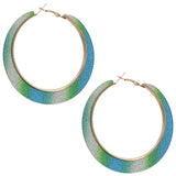 Blue Green Glitter Hoop Earrings