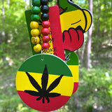 Rasta Marijuana Dog Tag Wooden Bead Necklace