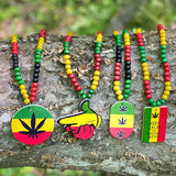 Rasta Finger Gun Wooden Bead Necklace