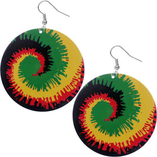 Green Red Large Wooden Rasta Spin Swirl Earrings