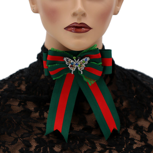 Green Red Colorful Necktie Butterfly Bow Brooch