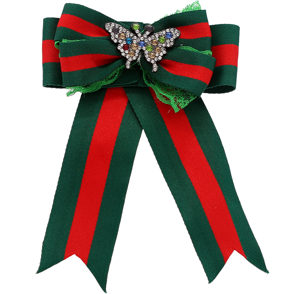 Green Red Colorful Necktie Butterfly Bow Brooch
