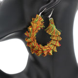 Green Red Wrapped Tassel Teardrop Hoop Earrings