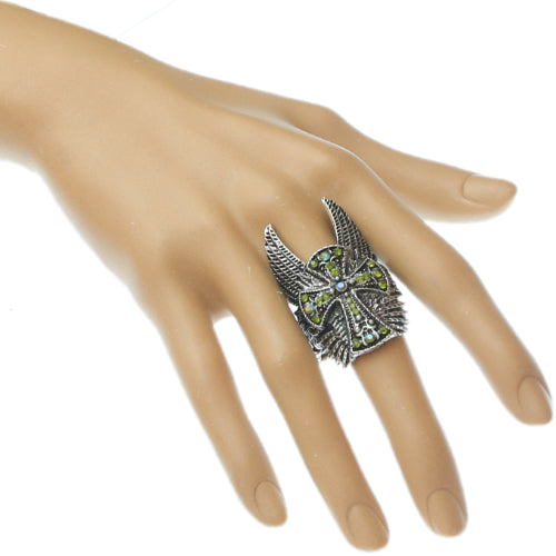 Green Double Wing Cross Stretch Ring
