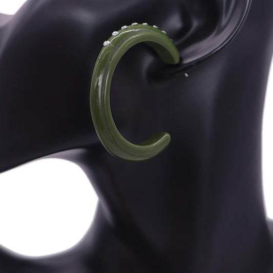 Green Glossy Rhinestone Hoop Earrings