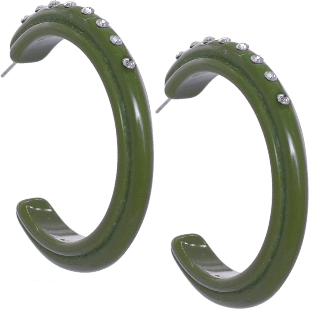 Green Glossy Rhinestone Hoop Earrings