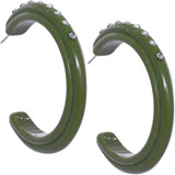 Green Glossy Rhinestone Hoop Earrings