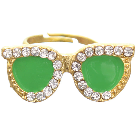 Green Rhinestone Midi Sunglasses Adjustable Ring