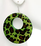 Green Round Wooden Cheetah Earrings