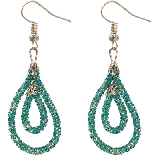 Green Sequin Confetti Double Teardrop Hoop Earrings