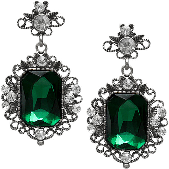 Green Silver Elegant Post Gemstone Earrings