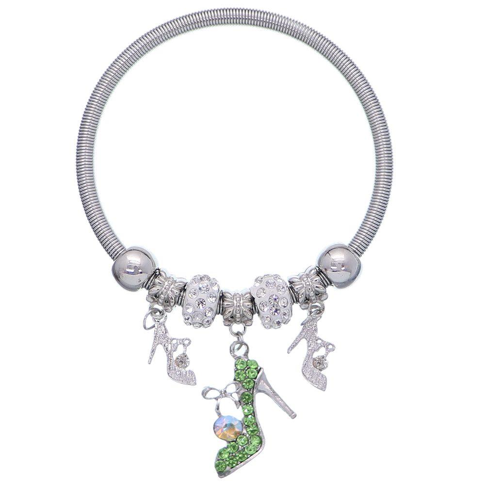 Green Fireball High Heel Shoe Charm Stretch Bracelet
