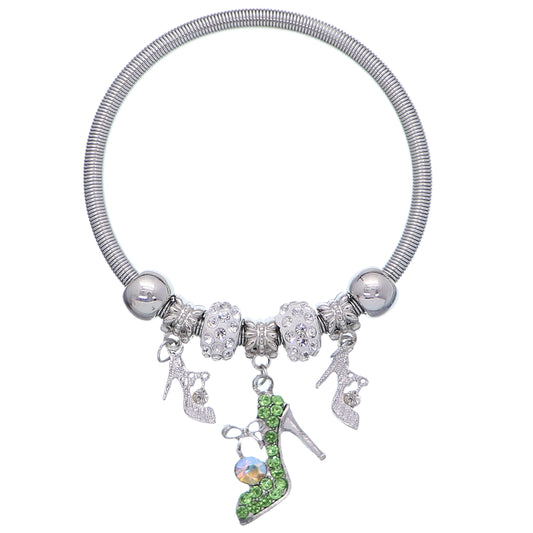 Green Fireball High Heel Shoe Charm Stretch Bracelet