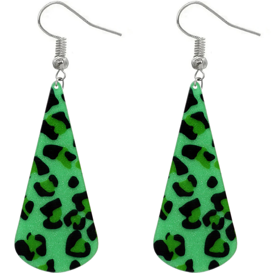 Green Leopard Print Long Teardrop Acrylic Earrings