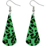 Green Leopard Print Long Teardrop Acrylic Earrings