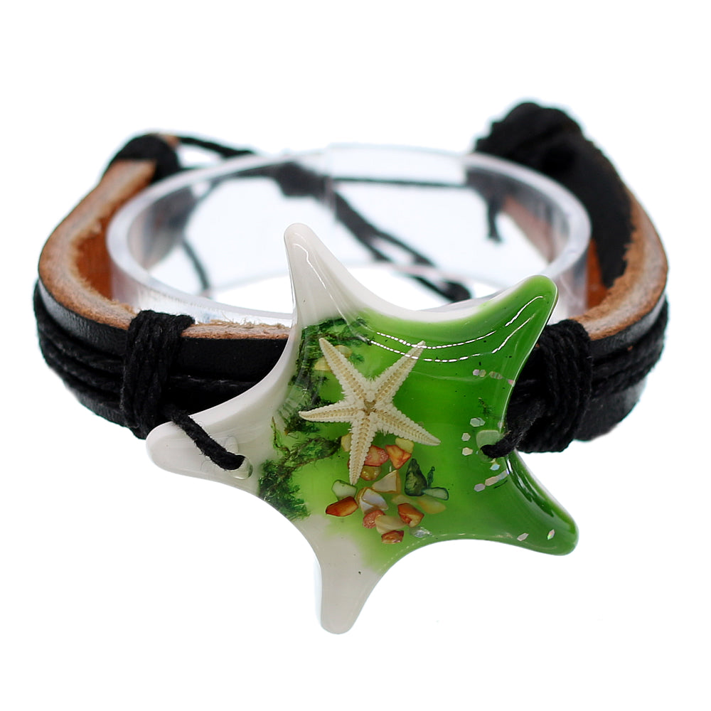 Green Starfish Faux Leather Adjustable Bracelet
