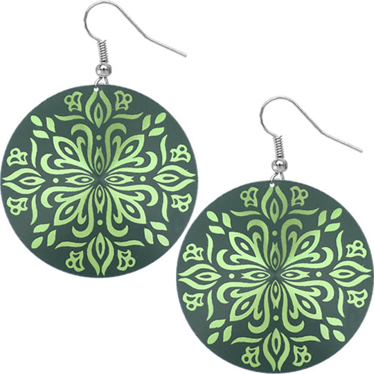Green Thin Stencil Design Earrings