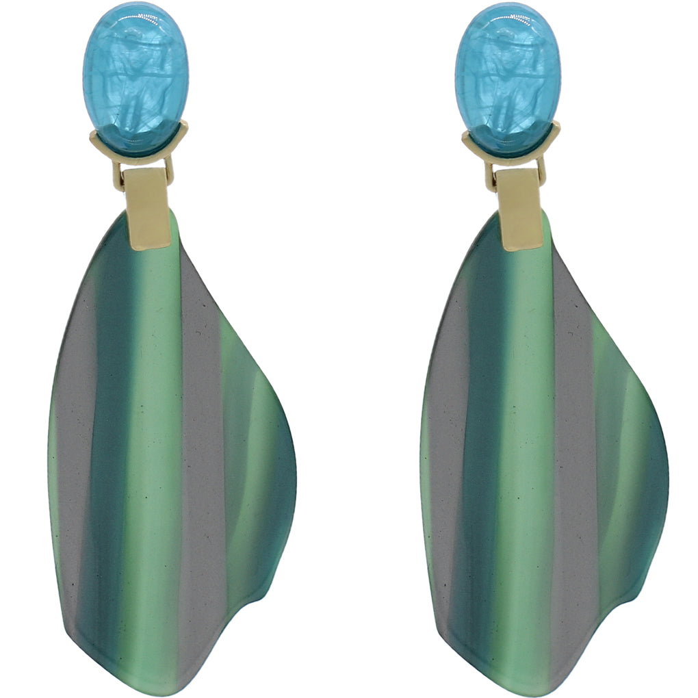 Blue Green Striped Lucite Earrings