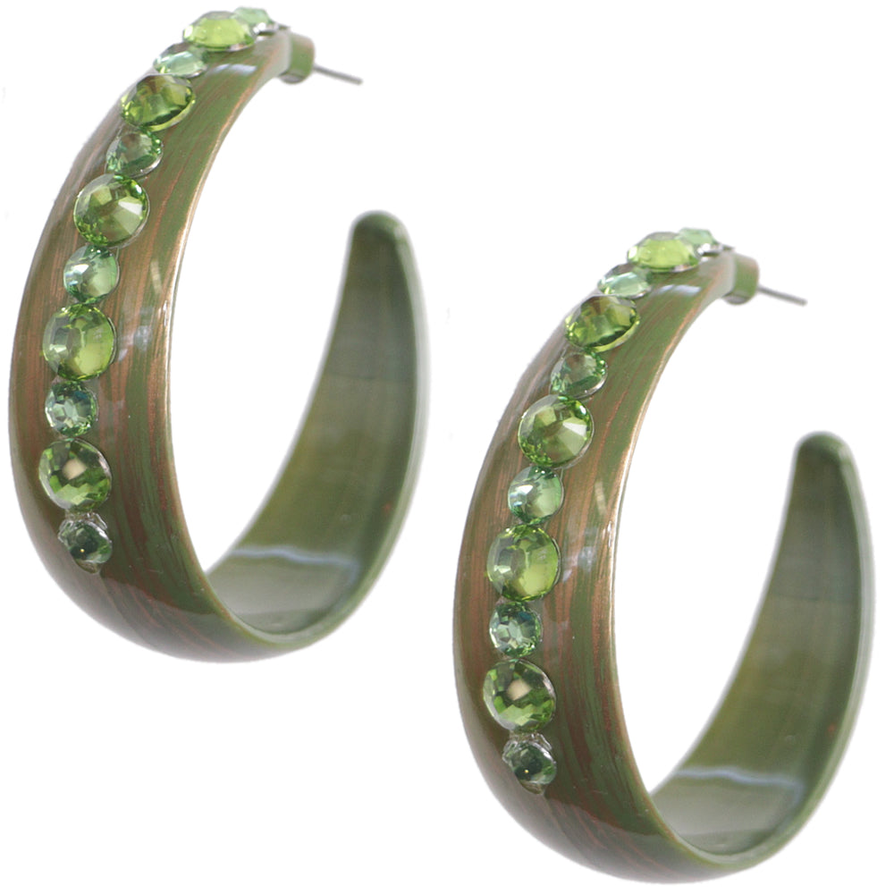 Green Bedazzled Rhinestone Hoop Earrings