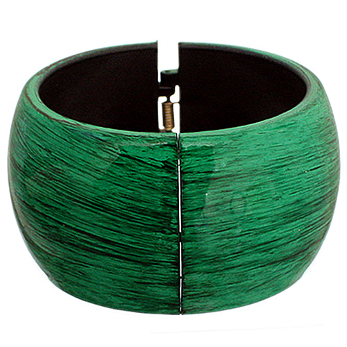 Green Glossy Textured Hinged Bracelet