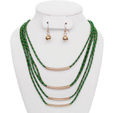 Green Layered Thread Necklace Set