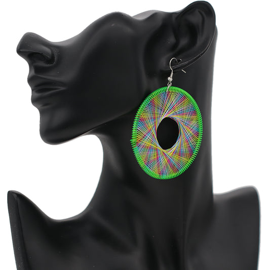 Green Multicolor Woven Thread Earrings