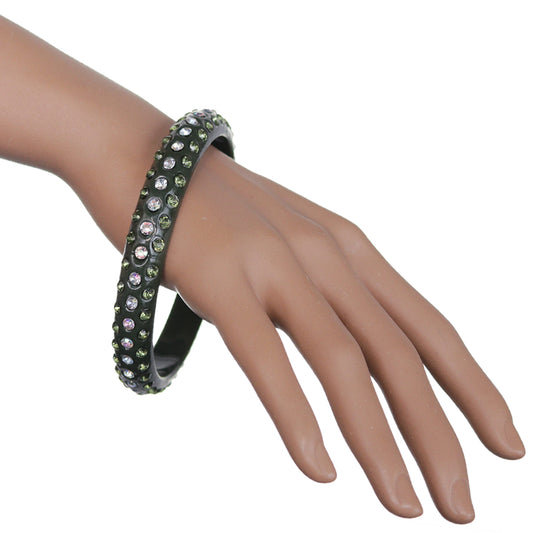 Green Triple Row Rhinestone Bangle Bracelet