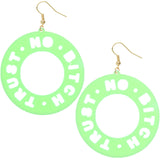 Green Trust No Bitch Round Cutout Letter Earrings