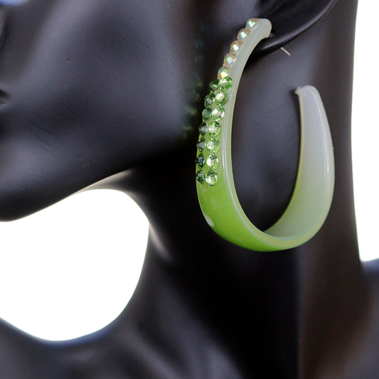 Green Two Tone Rhinestone Hoop Earrings