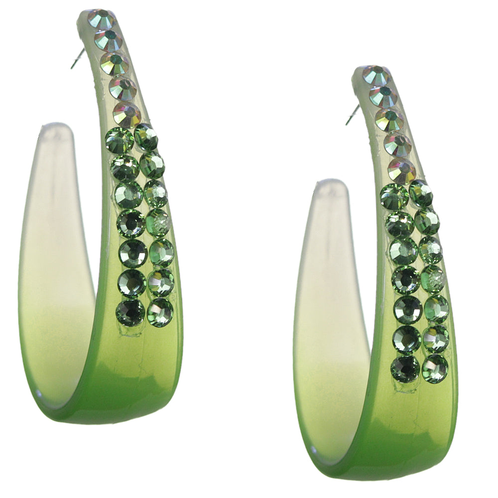 Green Two Tone Rhinestone Hoop Earrings