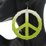Green Two Tone Large Peace Sign Metal Earrings