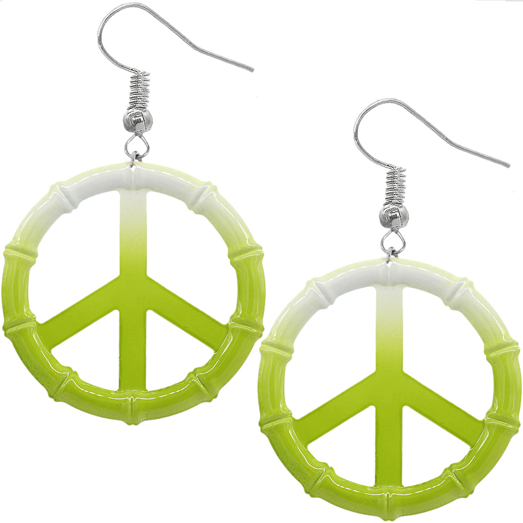 Green Two Tone Large Peace Sign Metal Earrings