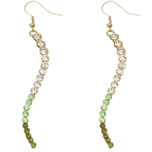 Green Two Tone Ombre Rhinestone Curve Dangle Earrings