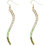 Green Two Tone Ombre Rhinestone Curve Dangle Earrings