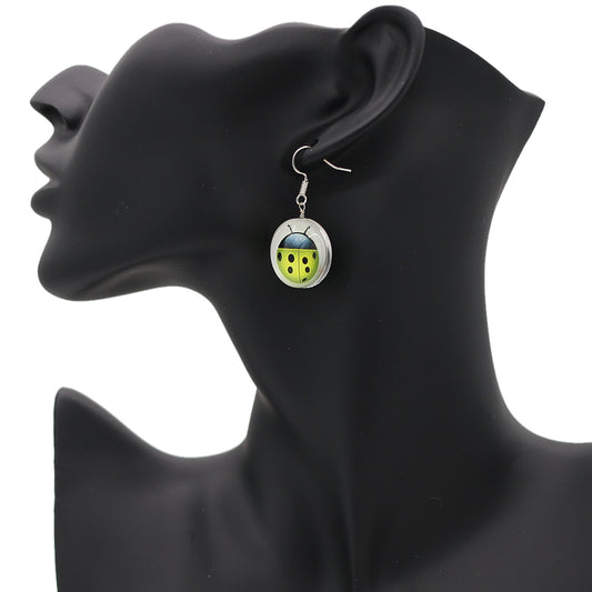 Neon Green Ladybug Dome Cabochon Mini Earrings