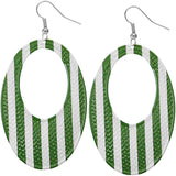 Green White Long Oval Striped Earrings