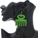 Green Afro Pick Wooden Dangle Earrings