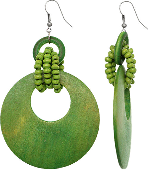 Green Wooden Bead Hoop Earrings