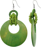 Green Wooden Bead Hoop Earrings