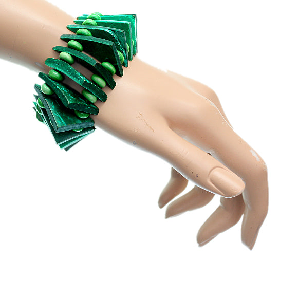 Green Wooden Geometric Triangle Stretch Bracelet-1