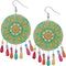 Green Multicolor Wooden Bead Kaleidoscope Pattern Earrings