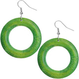 Green Wooden Hoop Earrings