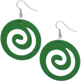 Green Wooden Open Swirl Earrings