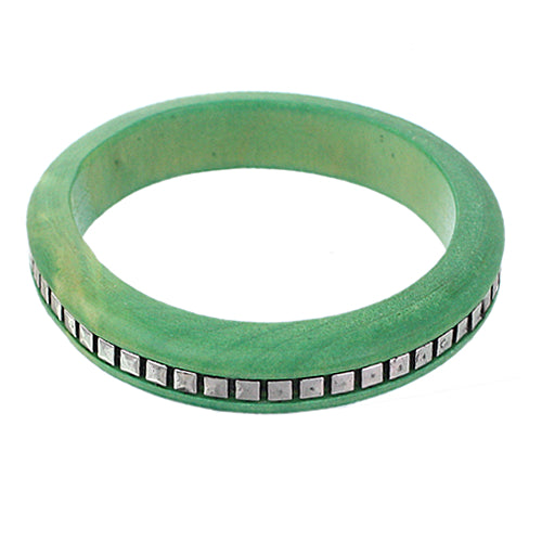 Green Wooden Studded Pyramid Bangle Bracelet