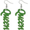 Green Queen Cursive Word Wooden Earrings
