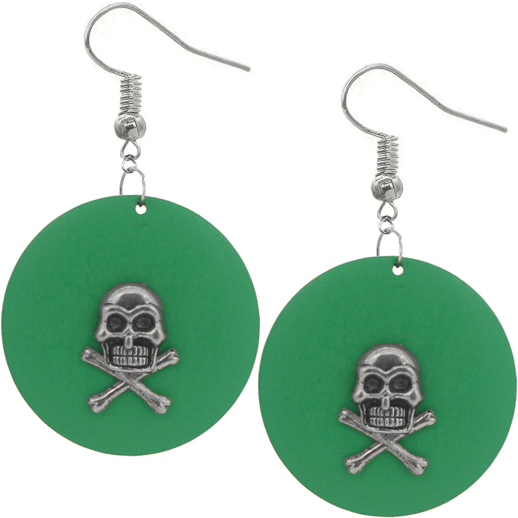 Green Skull Wooden Dangle Earrings