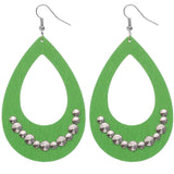 Green Wooden Large Teardrop Studded Earrings