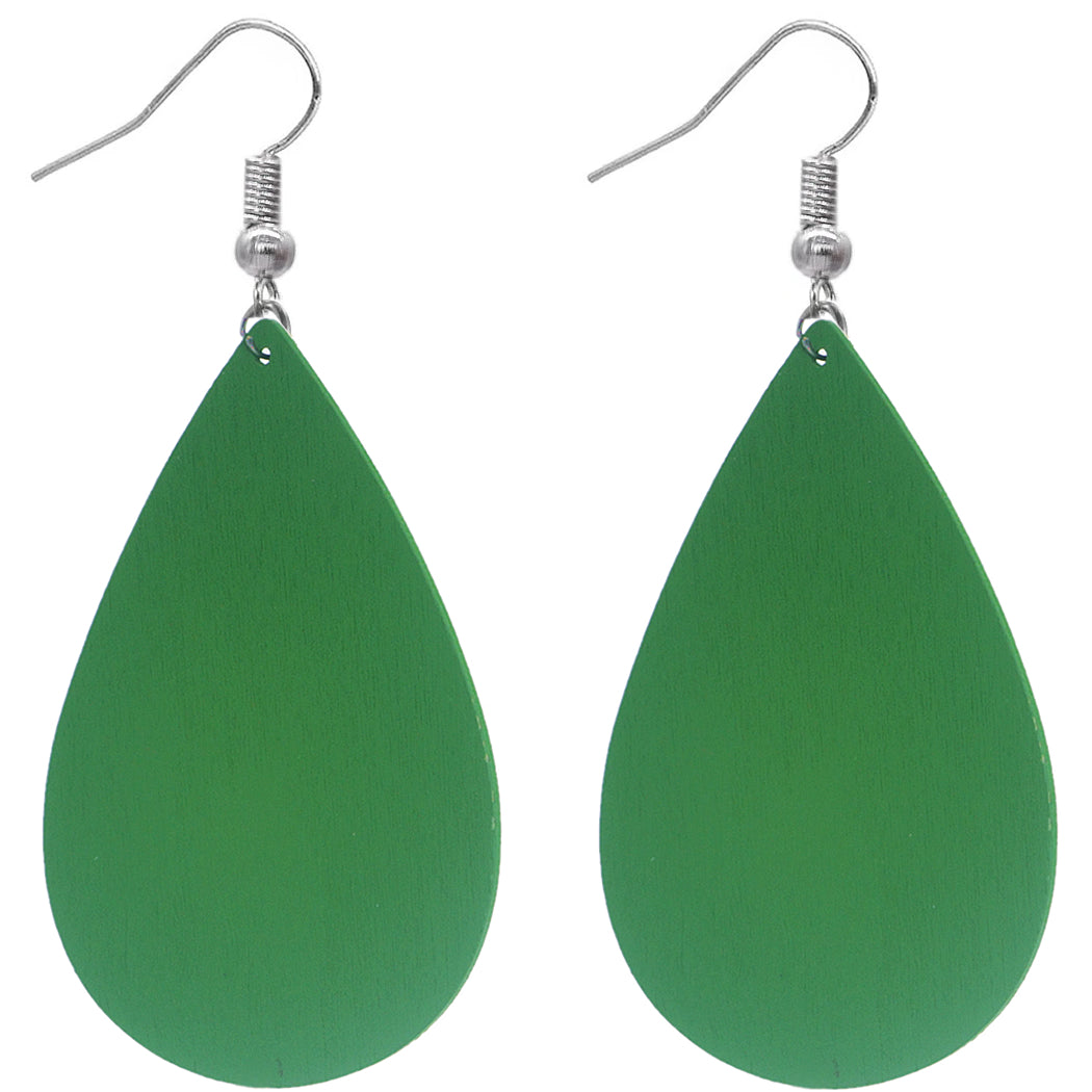 Green Tree Of Life Wooden Teardrop Earrings